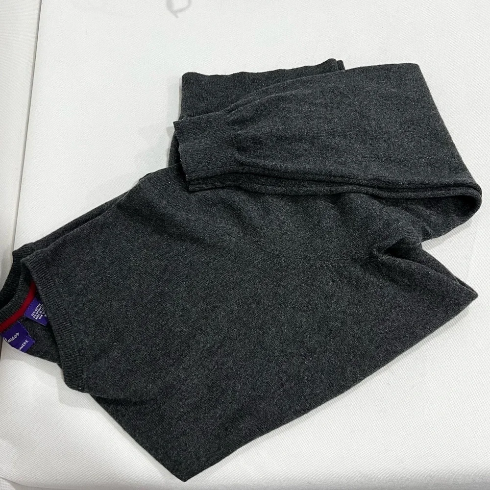 Alan Flusser Cotton Cashmere V-Neck Sweater Size XL Heathered Gray Grey LS